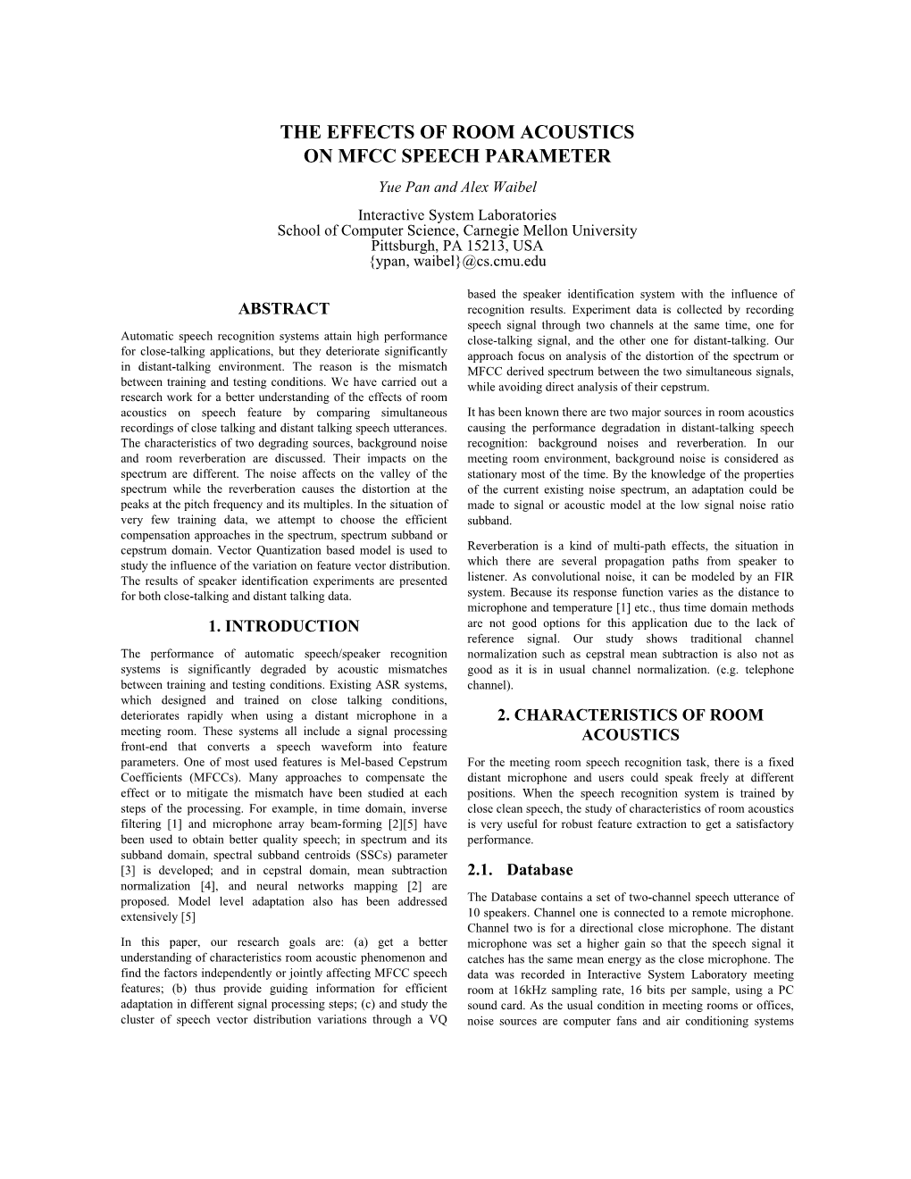 The Effects of Room Acoustics on Mfcc Speech