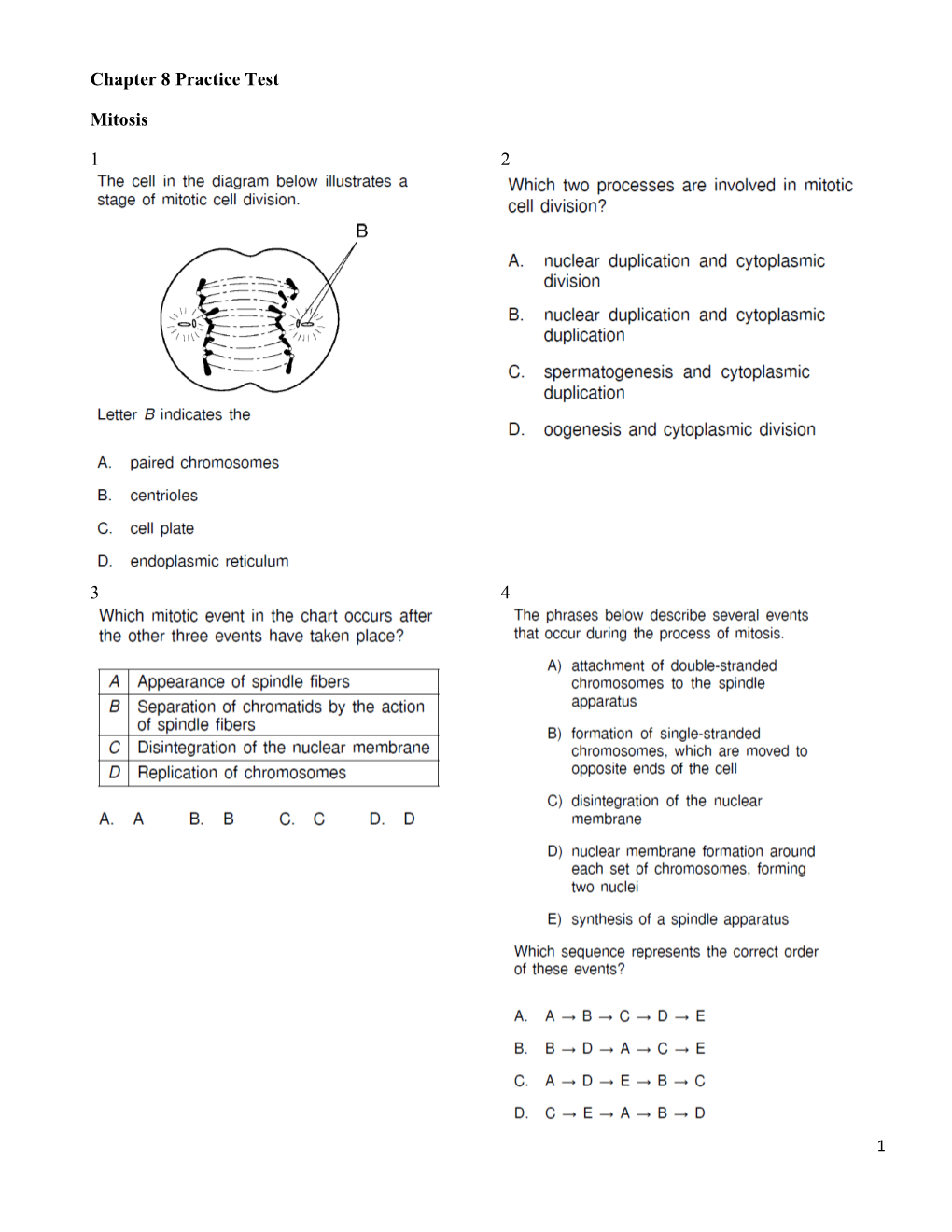 Chapter 8 Practice Test Mitosis 1 2