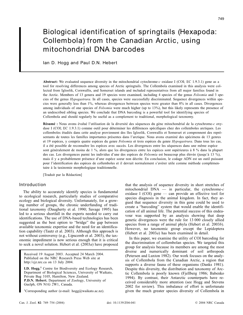 From the Canadian Arctic, Using Mitochondrial DNA Barcodes