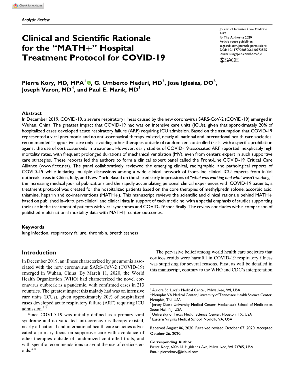 “Mathş” Hospital Treatment Protocol for COVID-19