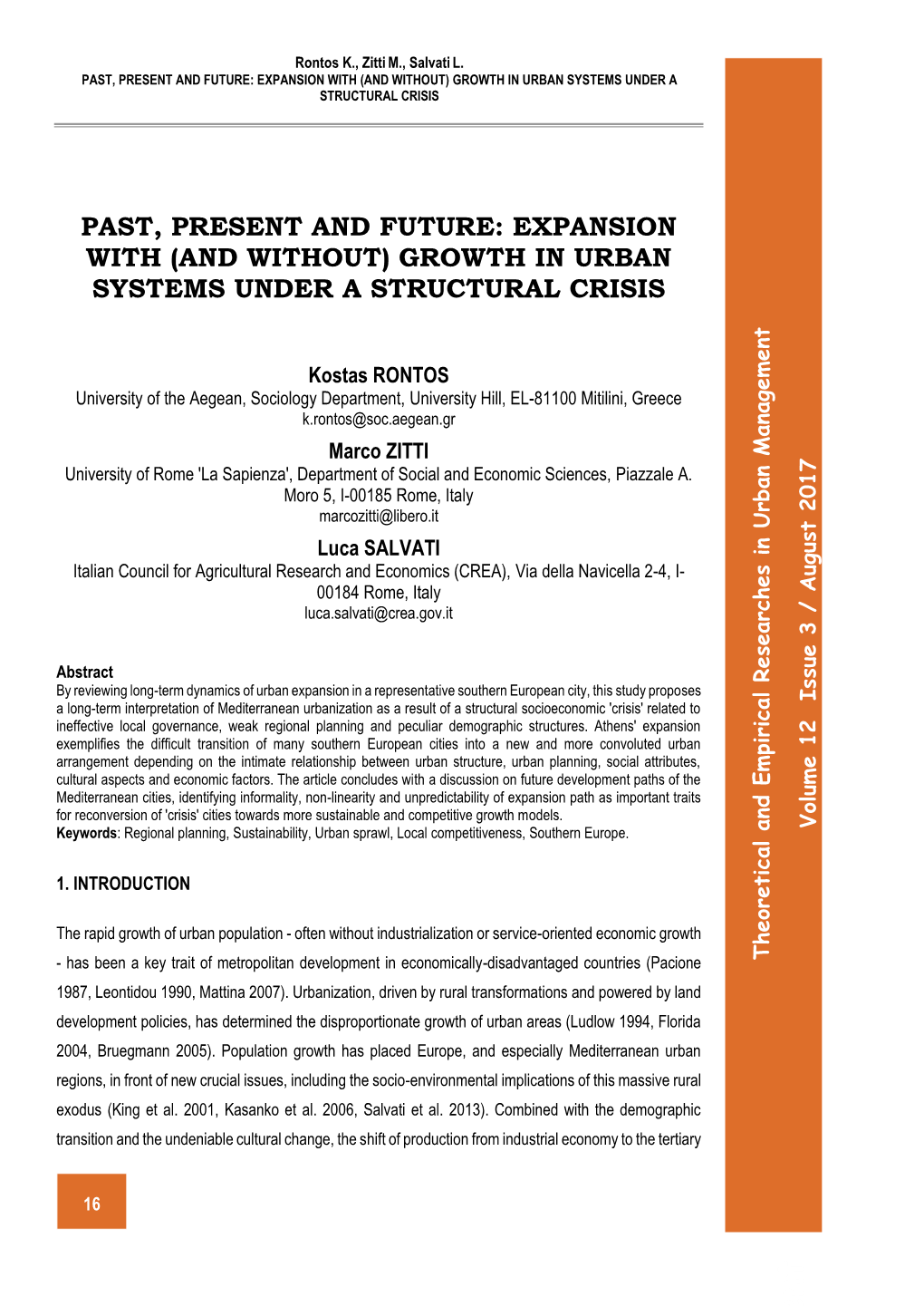Past, Present and Future: Expansion with (And Without) Growth in Urban Systems Under a Structural Crisis