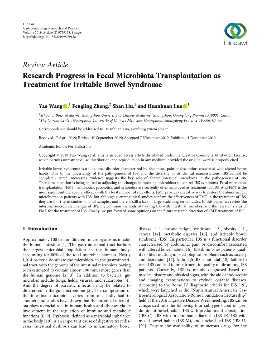 Research Progress in Fecal Microbiota Transplantation As Treatment for Irritable Bowel Syndrome