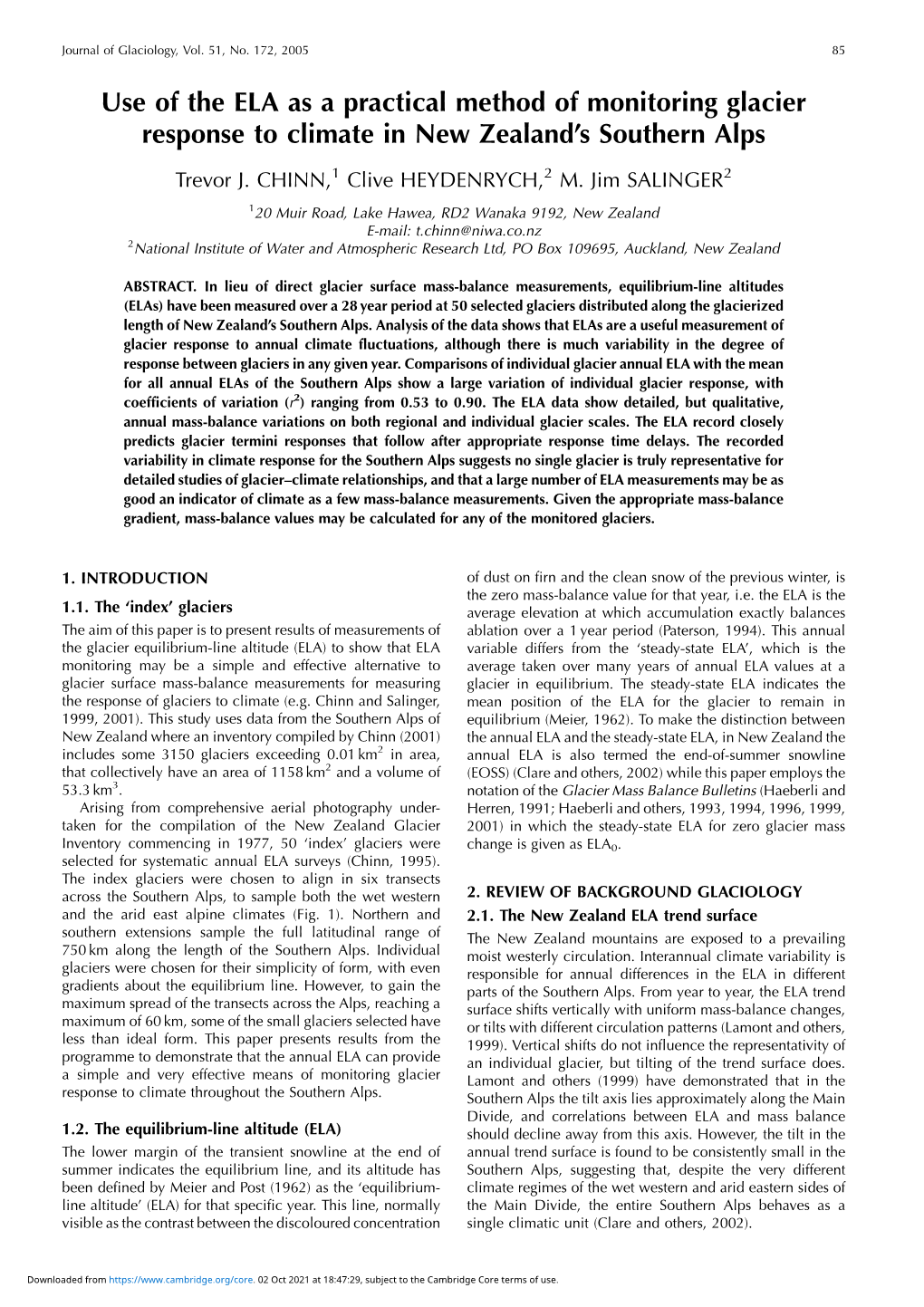 Use of the ELA As a Practical Method of Monitoring Glacier Response to Climate in New Zealand's Southern Alps