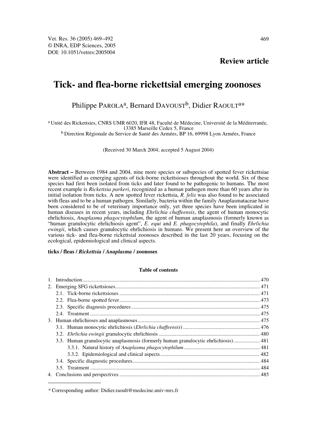 Tick- and Flea-Borne Rickettsial Emerging Zoonoses