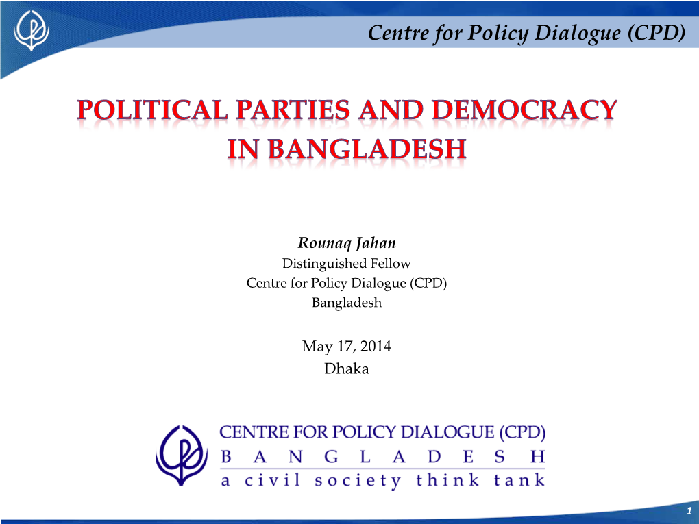 Political Parties and Democracy in Bangladesh