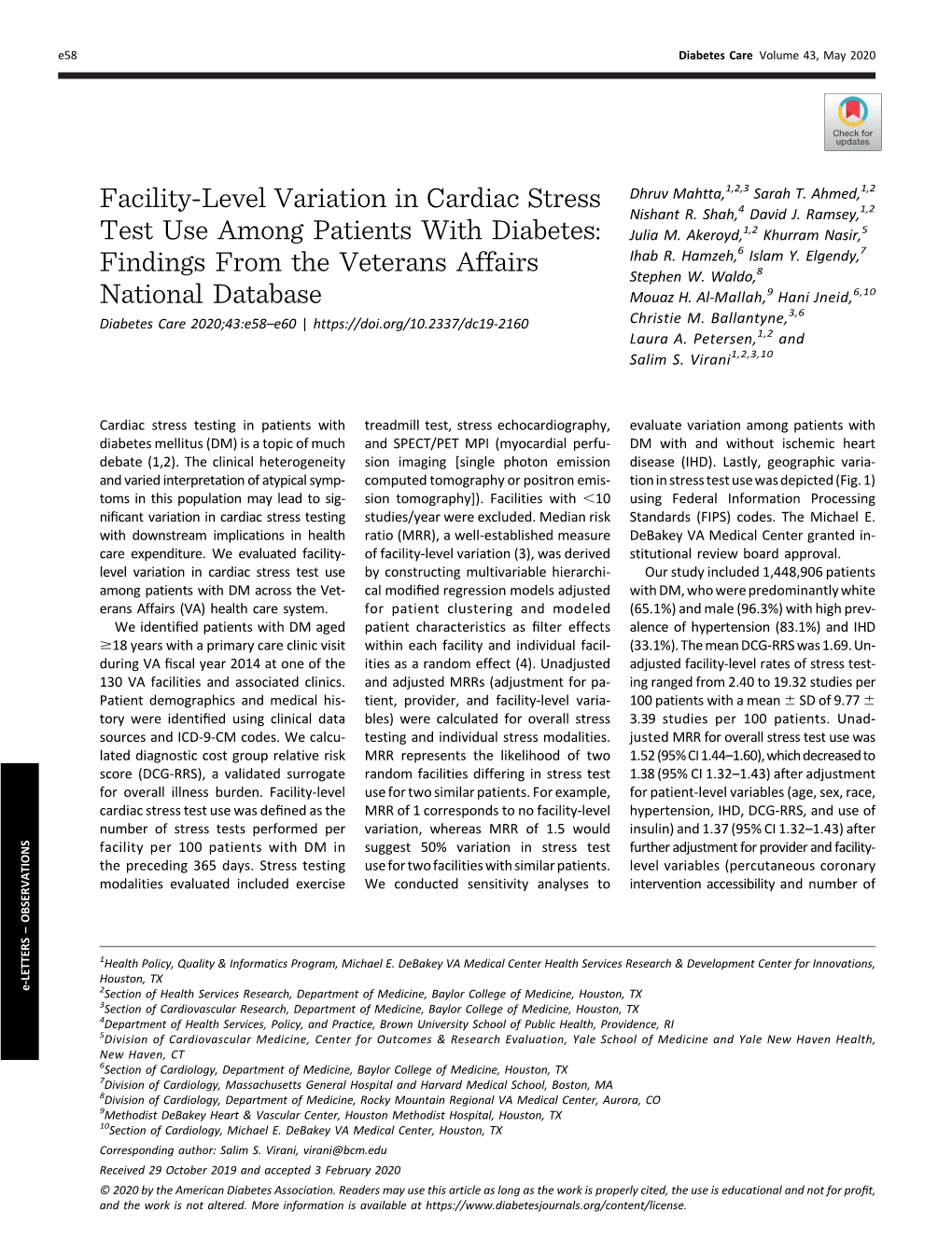 Facility-Level Variation in Cardiac Stress Test Use