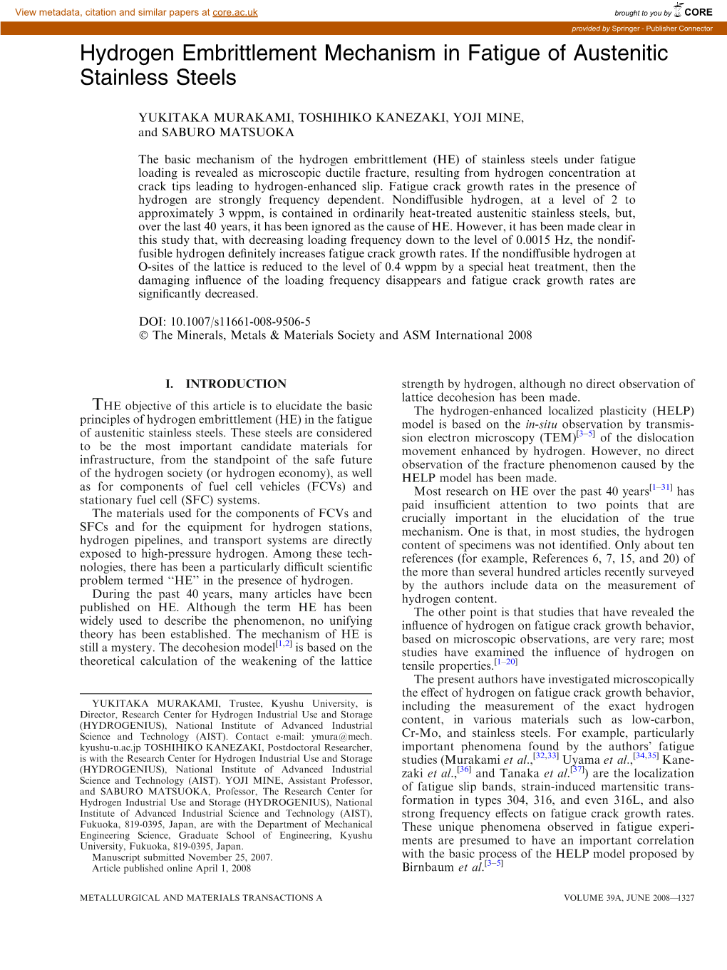 Hydrogen Embrittlement Mechanism in Fatigue of Austenitic Stainless Steels