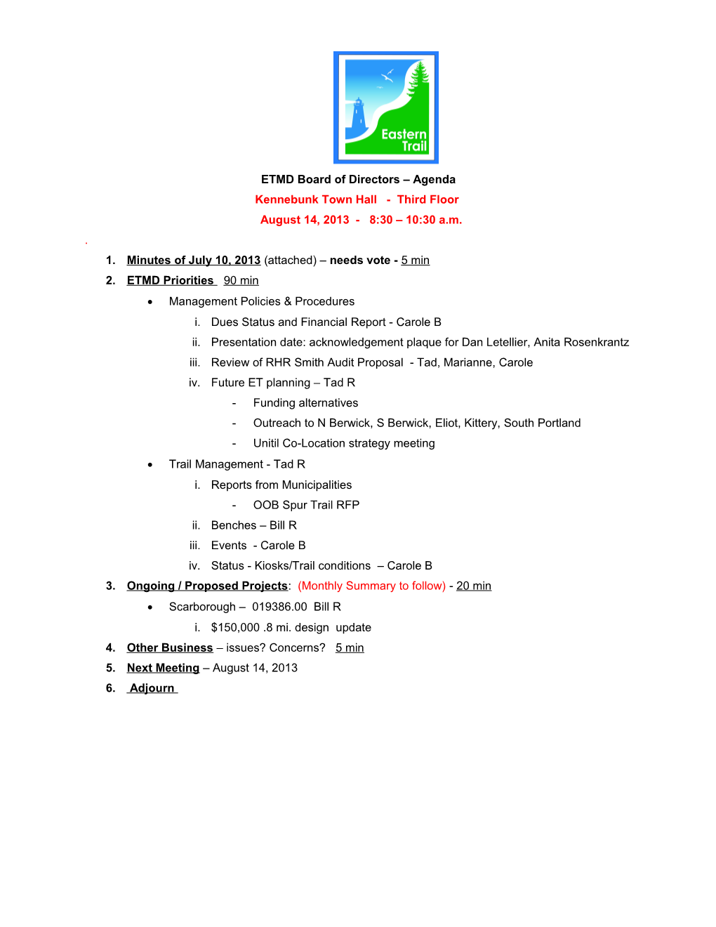 ETMD Board of Directors Agenda