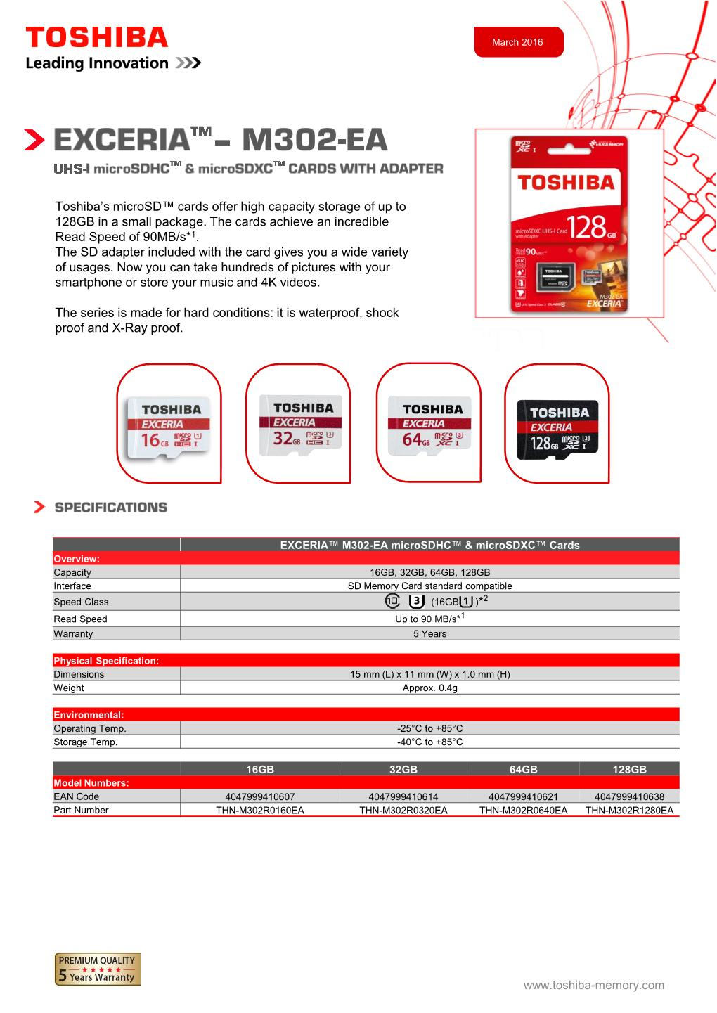 Toshiba's Microsd™ Cards Offer High Capacity Storage of up to 128GB in a Small Package. the Cards Achieve an Incredible Read