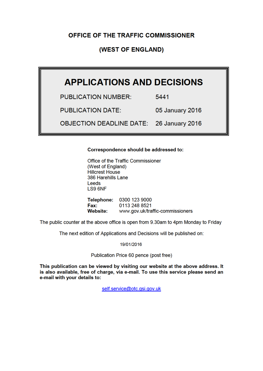 APPLICATIONS and DECISIONS 5 January 2016