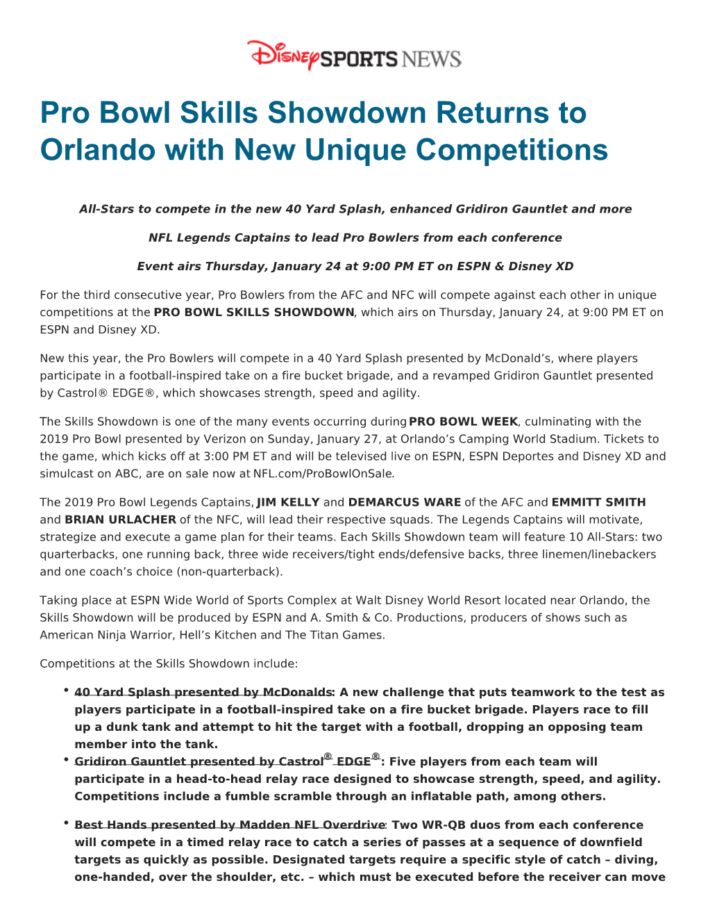 Pro Bowl Skills Showdown Returns to Orlando with New Unique Competitions