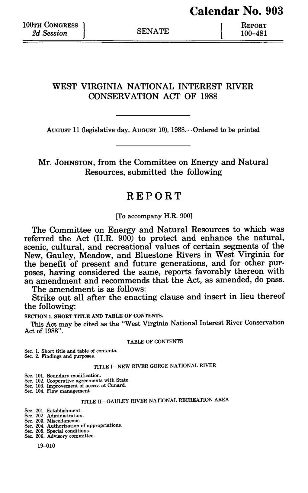 HR 900, Senate Report 100-481, August 11, 1988