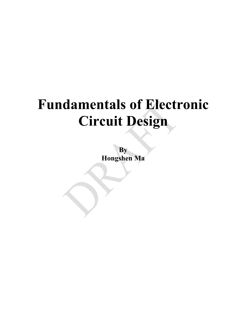 Fundamentals of Electronic Circuit Design