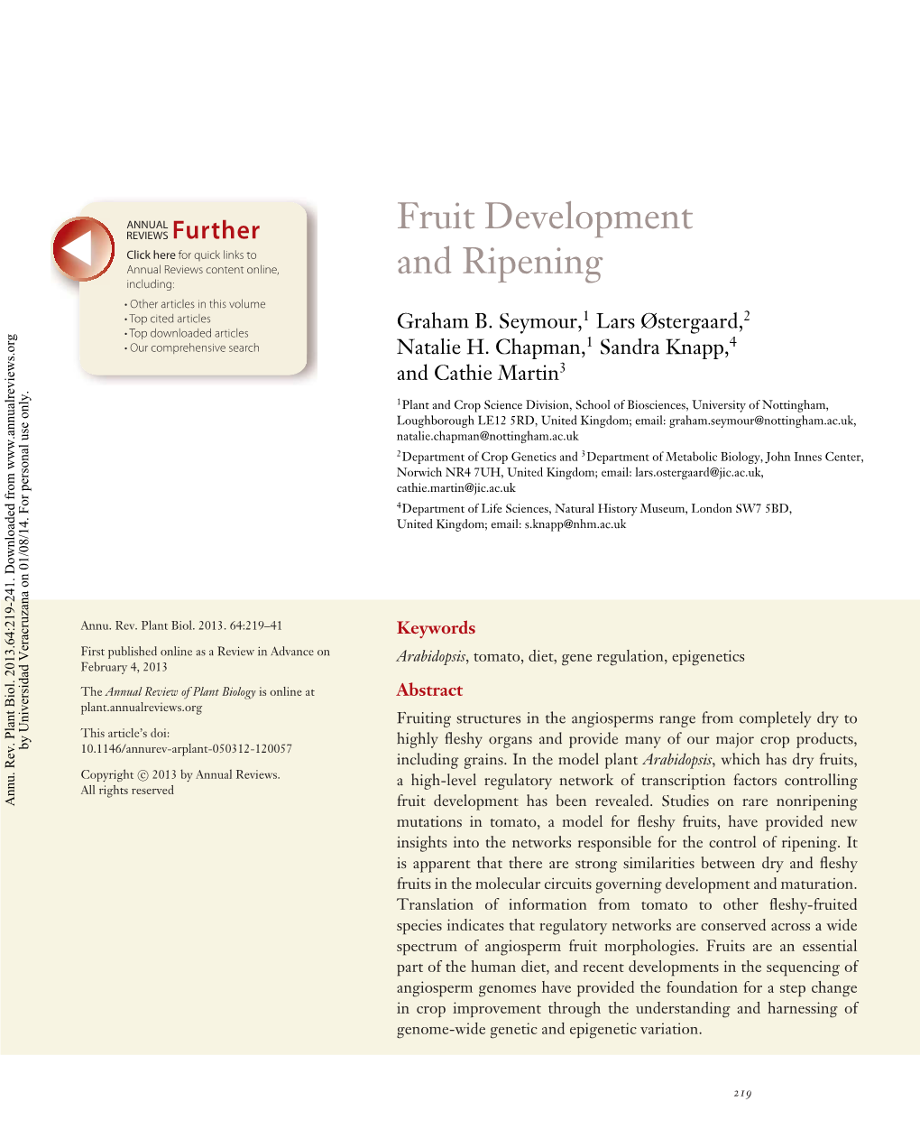 Fruit Development and Ripening