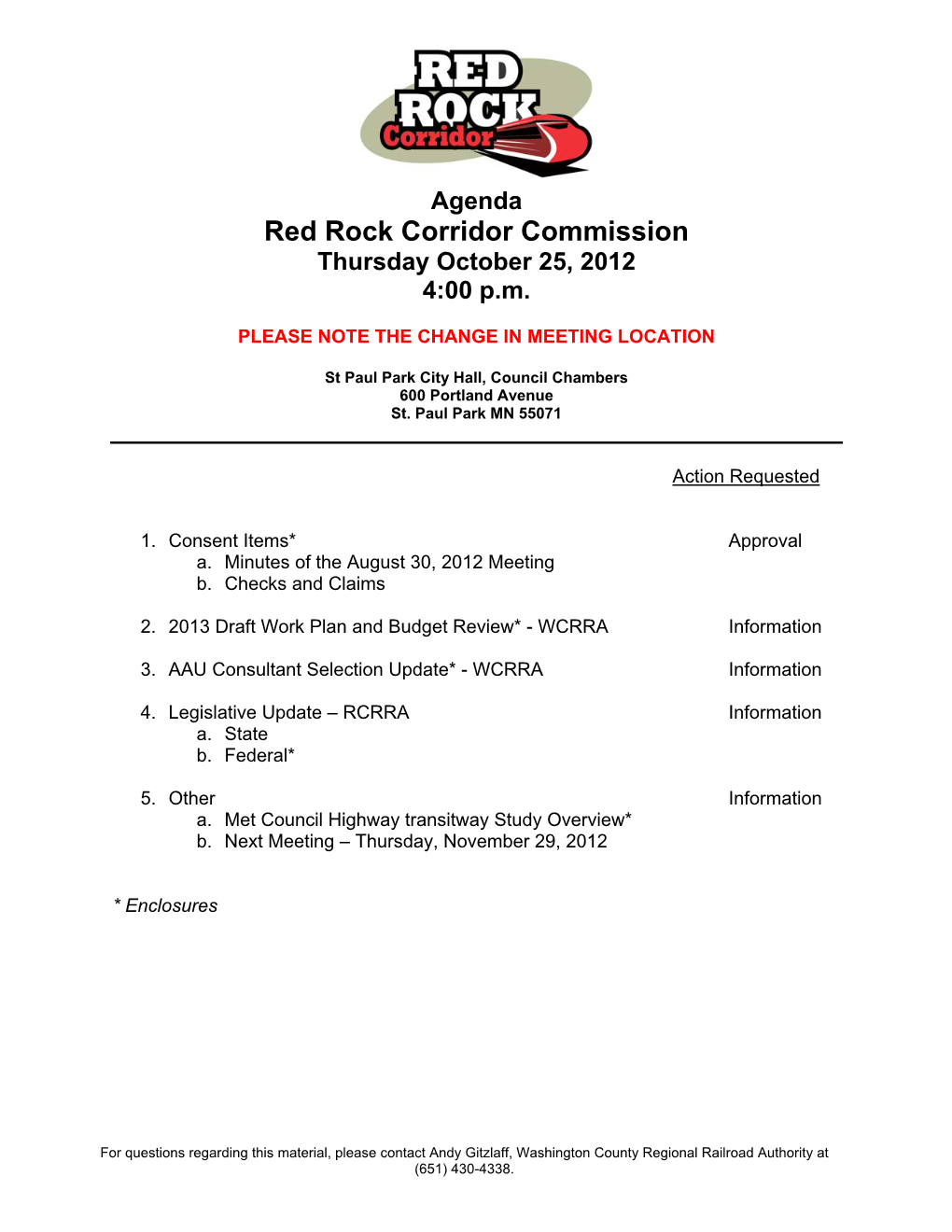 October 25, 2012 Agenda