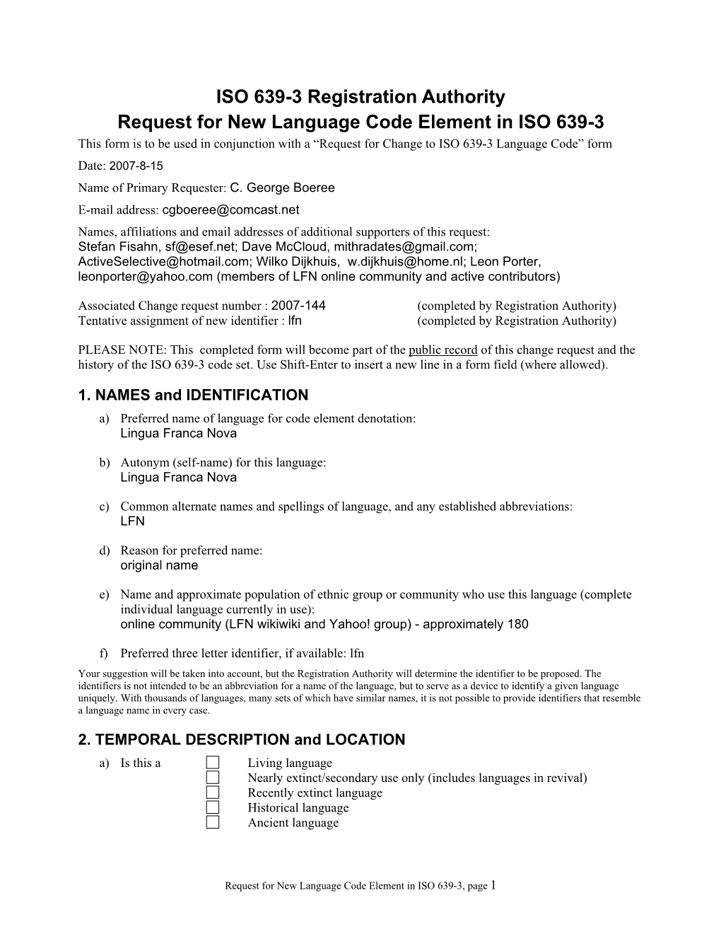 ISO 639-3 New Code Request