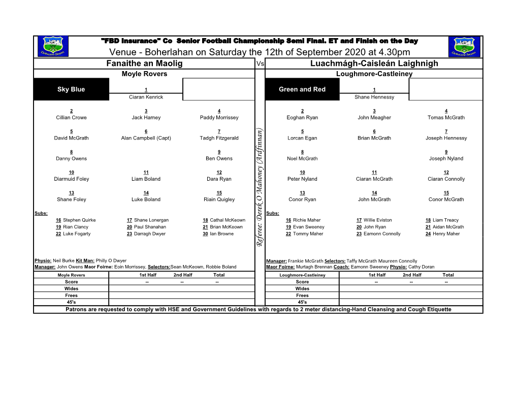 Match Programme for Weekend 12Th & 13Th September