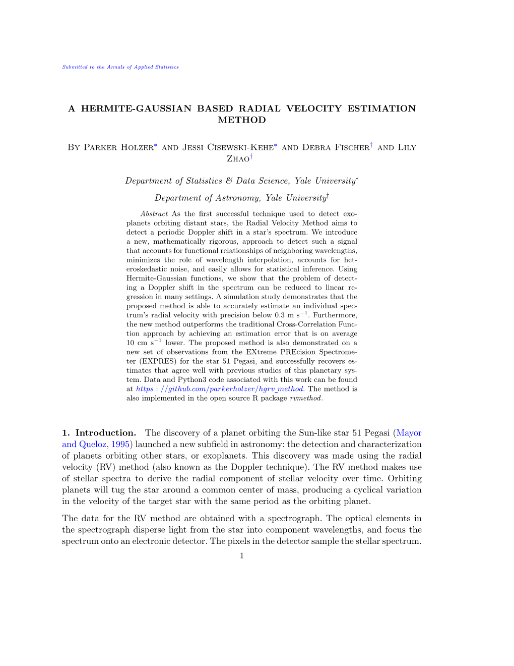 A Hermite-Gaussian Based Radial Velocity Estimation Method