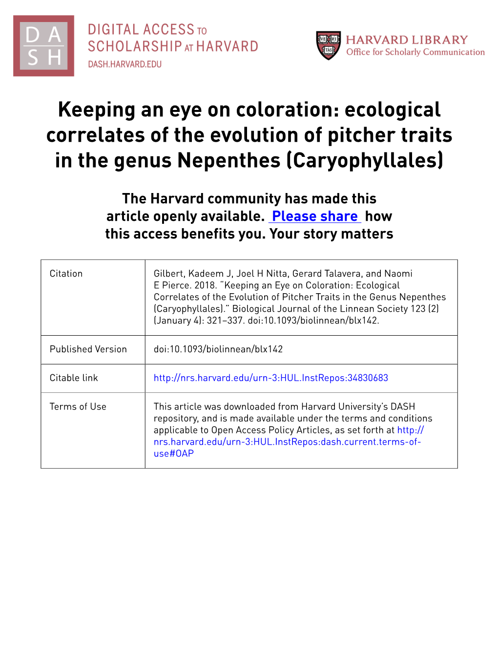 Ecological Correlates of the Evolution of Pitcher Traits in the Genus Nepenthes (Caryophyllales)