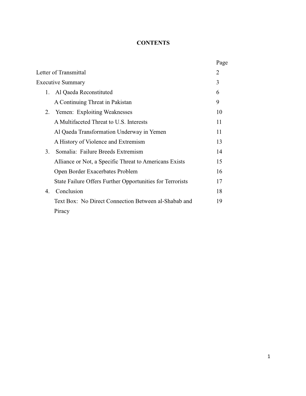 CONTENTS Page Letter of Transmittal 2 Executive Summary 3 1. Al