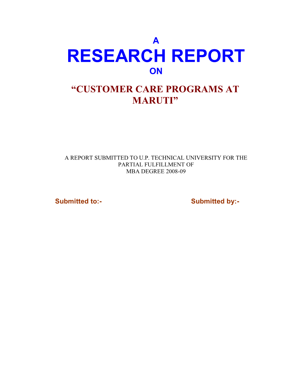 Research Report on ³Customer Care Programs at Maruti´