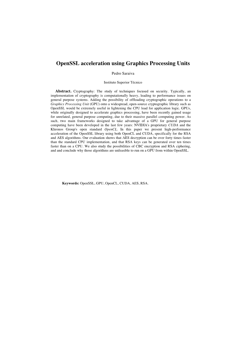 Openssl Acceleration Using Graphics Processing Units