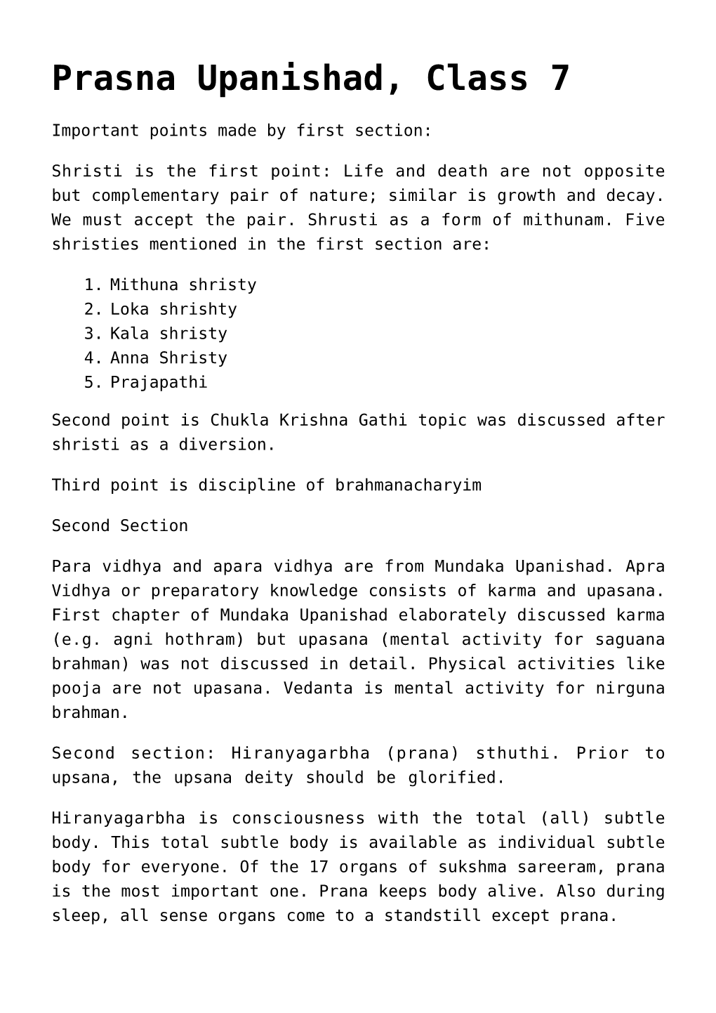 Prasna Upanishad, Class 7,Bagawat Geeta, Class 9,Prasna Upanishad