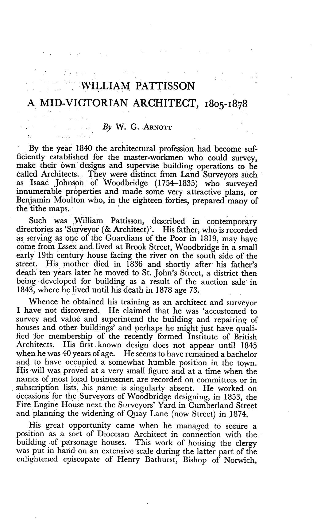 William Pattisson. a Mid-Victorian Architect, 1805–1878 W. G. Arnott