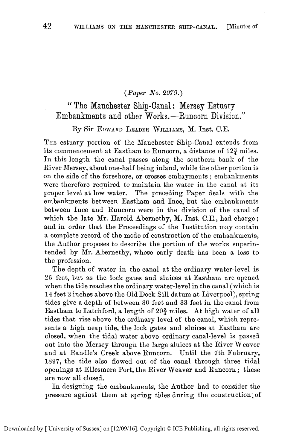 The Manchester Ship-Canal: Mersey Estuary Embankments and Other Works. Runcorn Division. (Including Plates at Back of Volume)