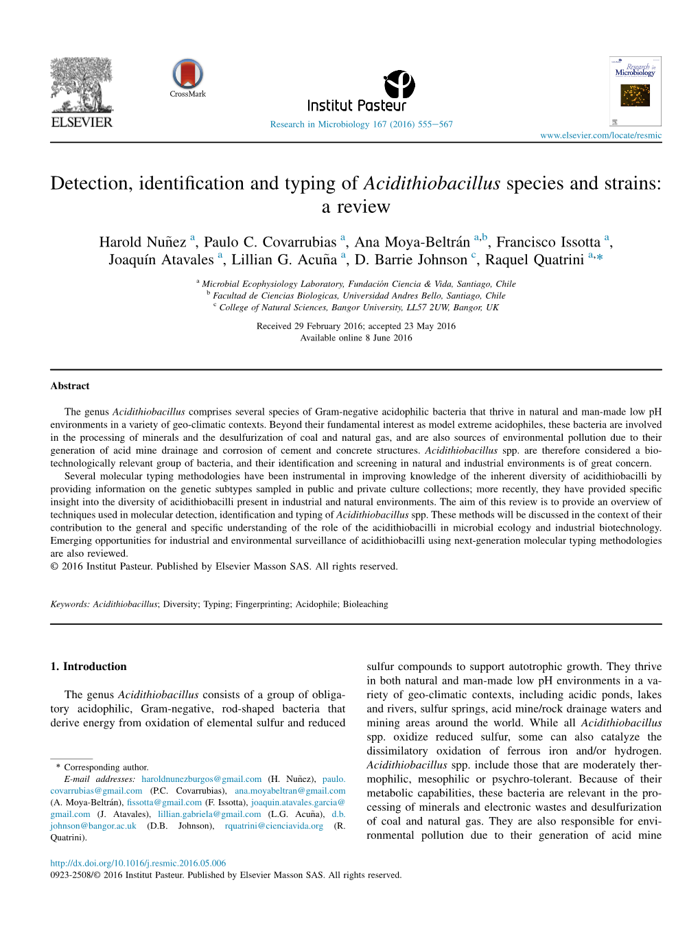 Detection, Identification and Typing of Acidithiobacillus Species and Strains