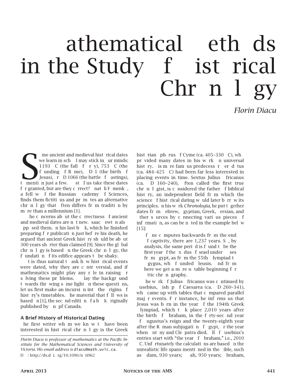 Mathematical Methods in the Study of Historical Chronology