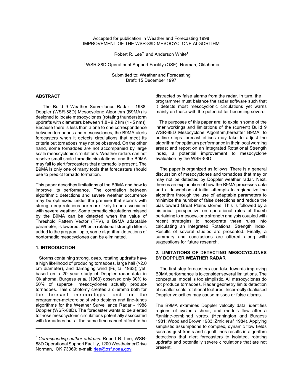 Improvement of the WSR-88D Mesocyclone Algorithm