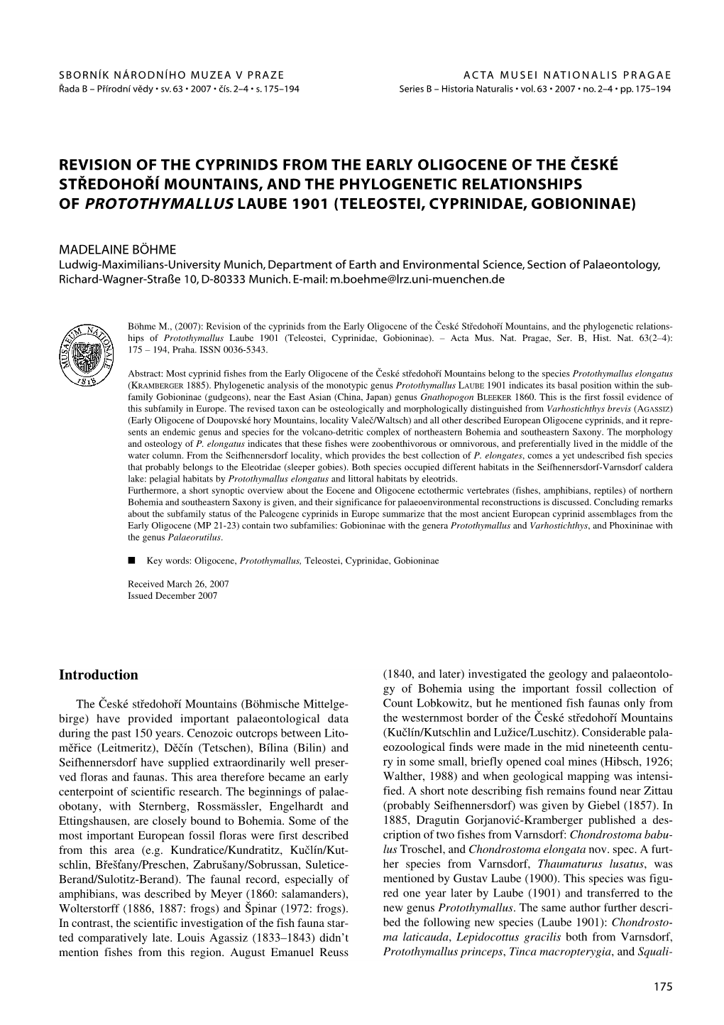 Revision of the Cyprinids from the Early Oligocene