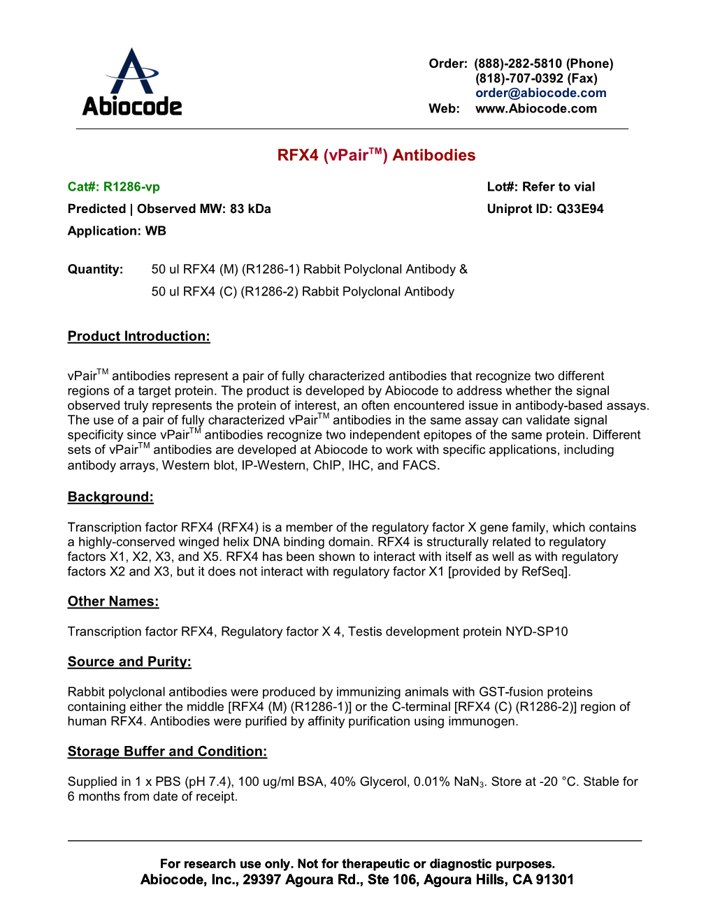 RFX4 (Vpairtm) Antibodies