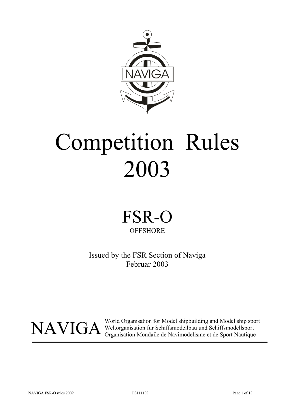 Racing Rules for Radio Models in Categories FSR H and V Classes