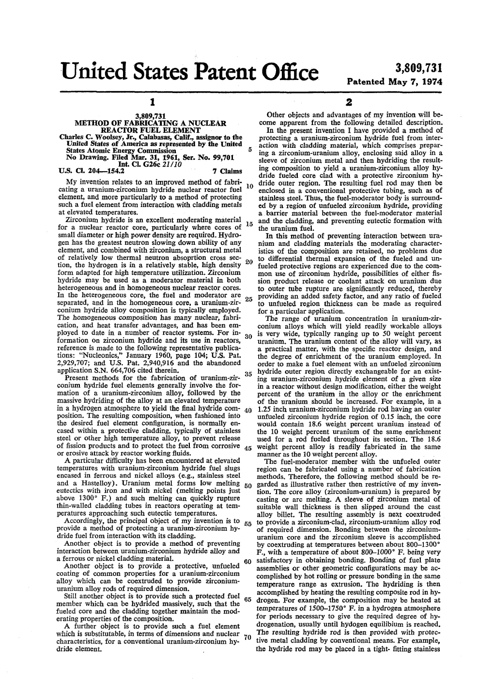 Method of Fabricating a Nuclear Reactor Fuel Element