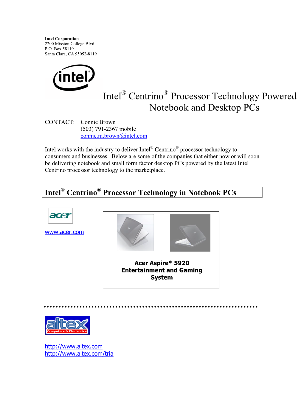 Intel Centrino Processor Technology Powered Notebook and Desktop