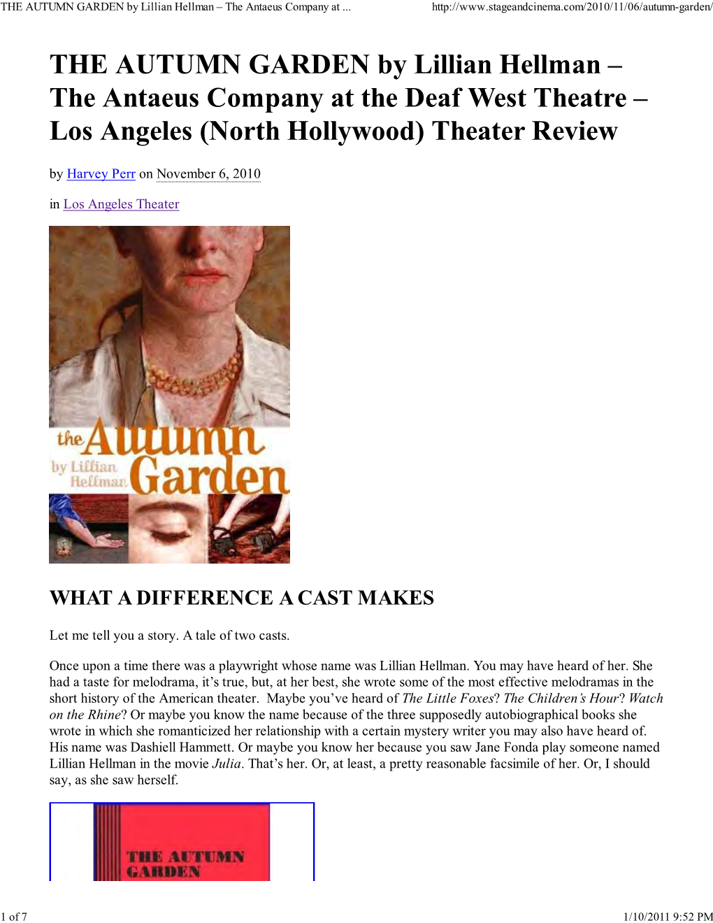 THE AUTUMN GARDEN by Lillian Hellman – the Antaeus Company at