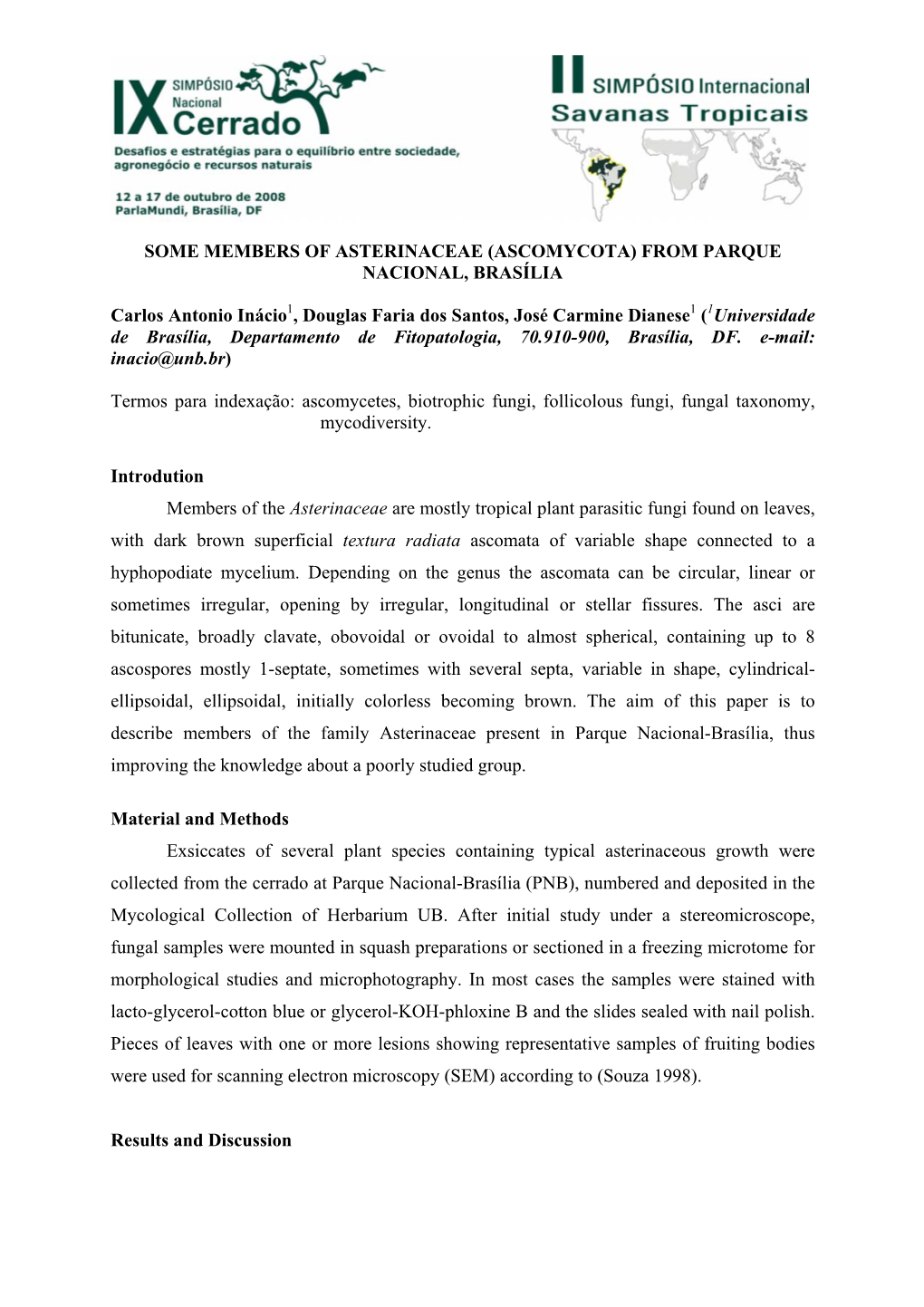 Some Members of Asterinaceae (Ascomycota) from Parque Nacional, Brasília