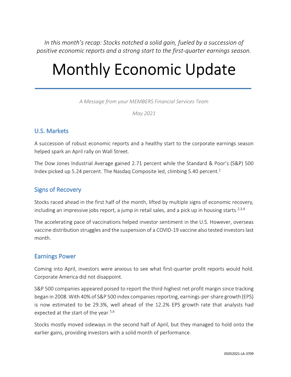 Monthly Economic Update