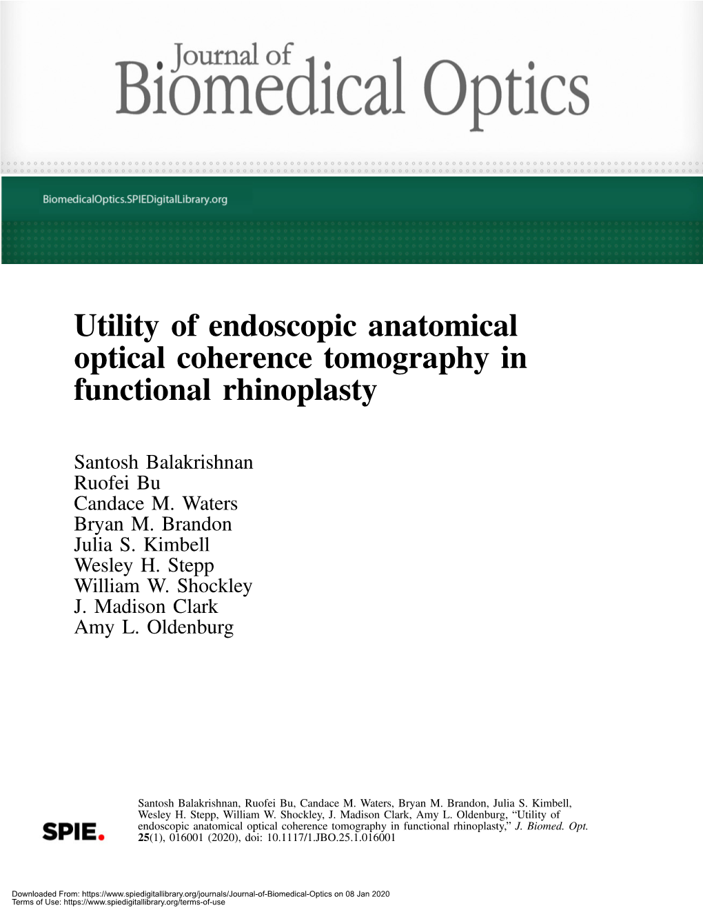 Utility of Endoscopic Anatomical Optical Coherence Tomography in Functional Rhinoplasty