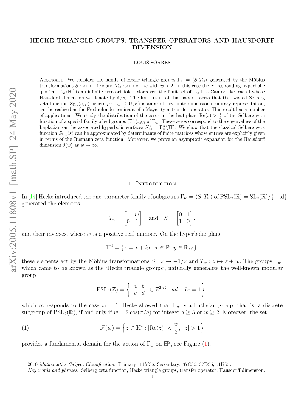 Arxiv:2005.11808V1 [Math.SP]