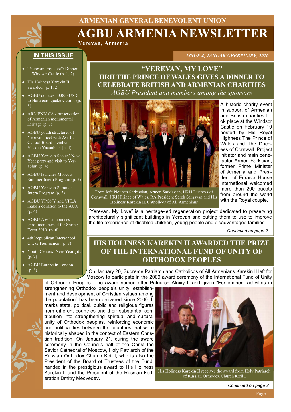 AGBU Newsletter (Jan-Feb. 2010)