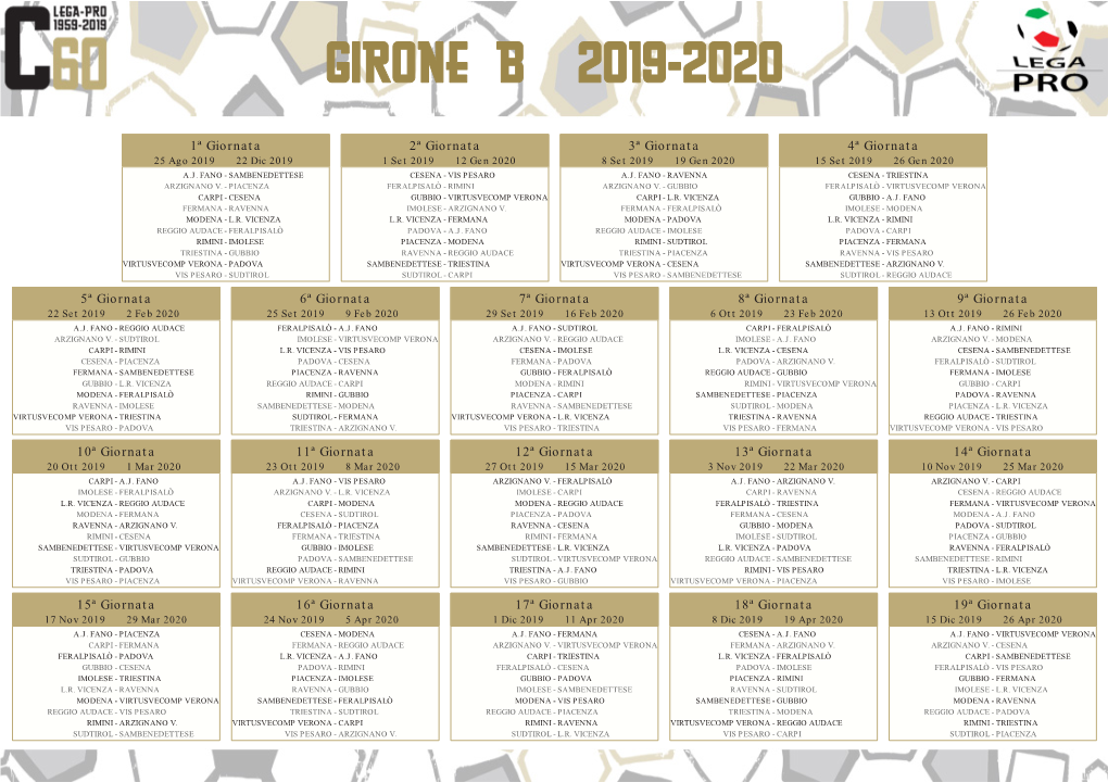 Calendario Completo Serie C Girone B 2019-20