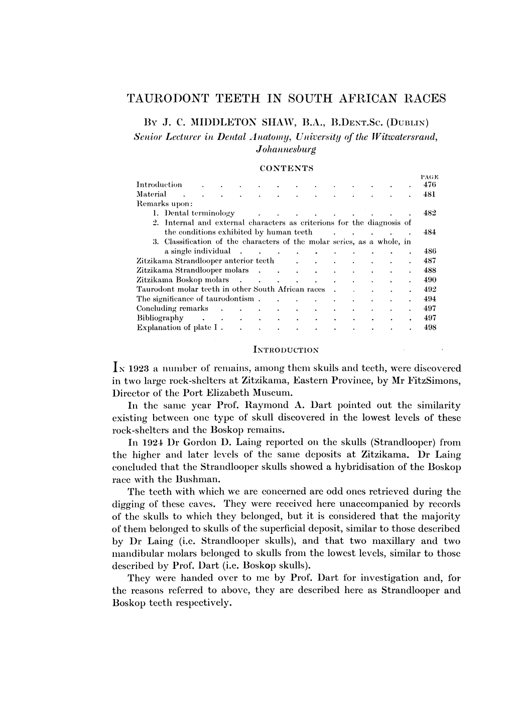 TAURODONT TEETH in SOUTH AFRICAN RACES by J