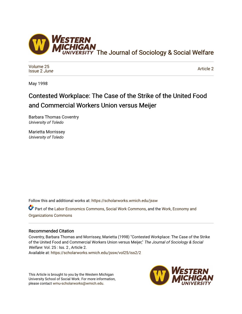 Contested Workplace: the Case of the Strike of the United Food and Commercial Workers Union Versus Meijer