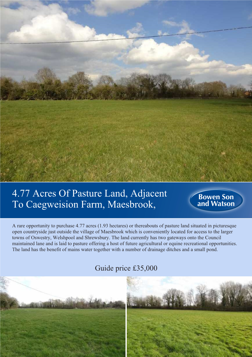 4.77 Acres of Pasture Land, Adjacent to Caegweision Farm, Maesbrook