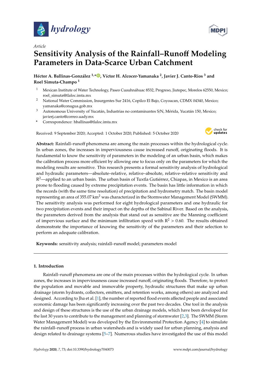 Sensitivity Analysis of the Rainfall–Runoff Modeling Parameters in Data-Scarce Urban Catchment