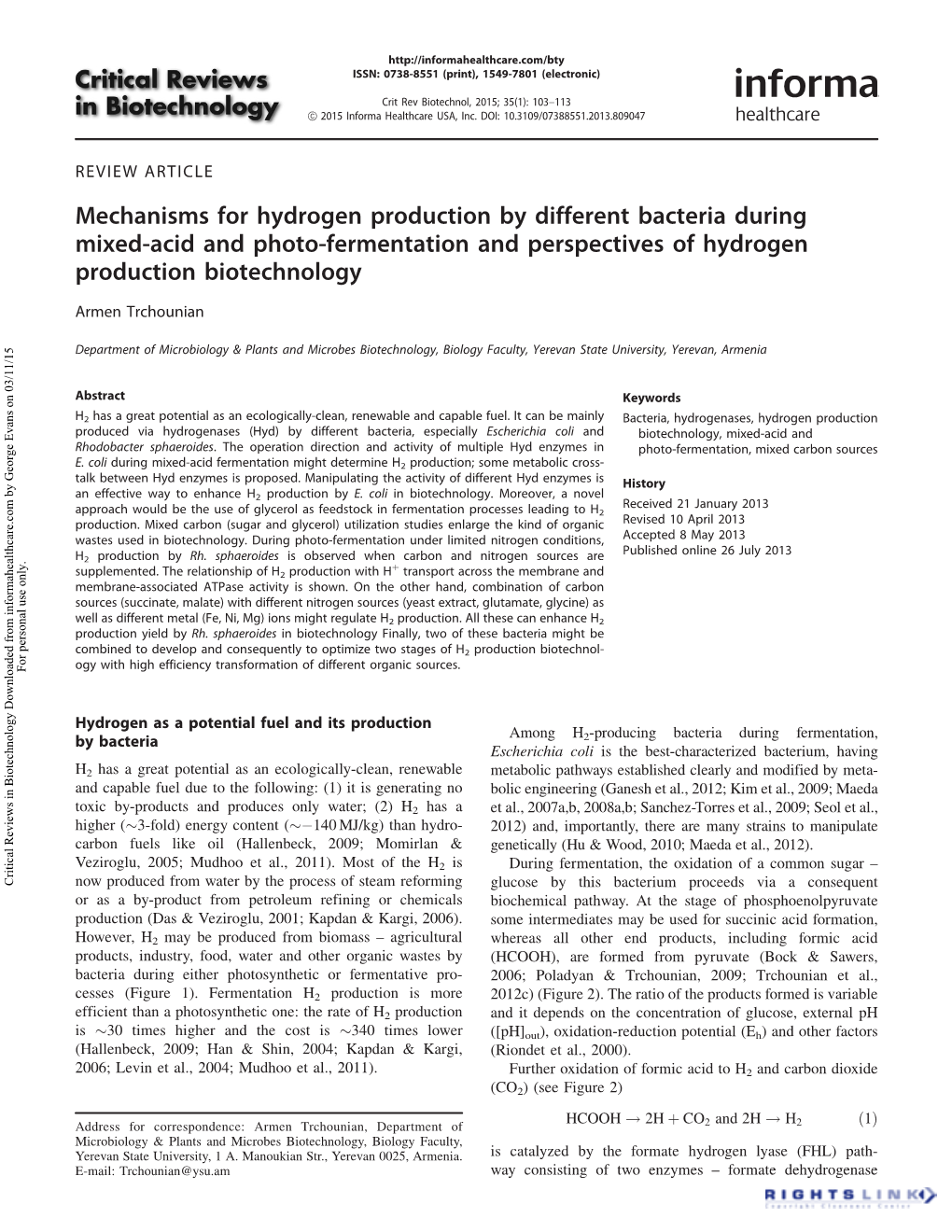 Mechanisms for Hydrogen Production by Different Bacteria During Mixed-Acid and Photo-Fermentation and Perspectives of Hydrogen Production Biotechnology