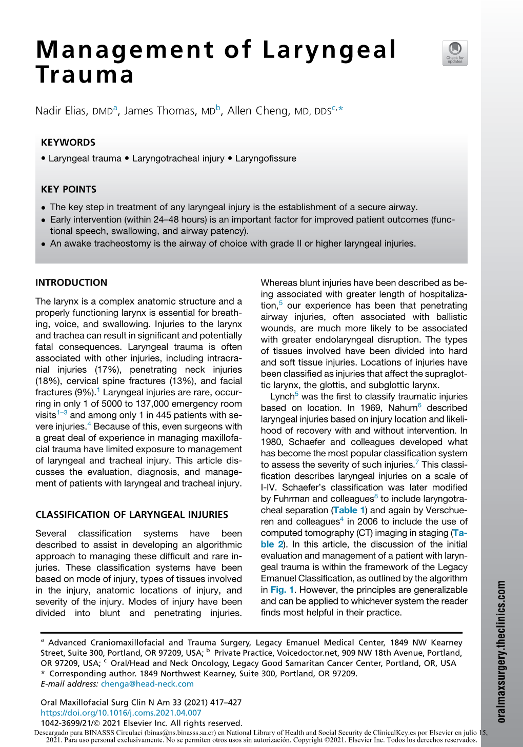 Management of Laryngeal Trauma